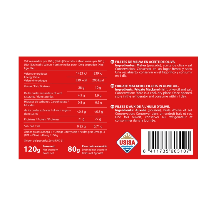 filetes de melva en aceite de oliva, 80g