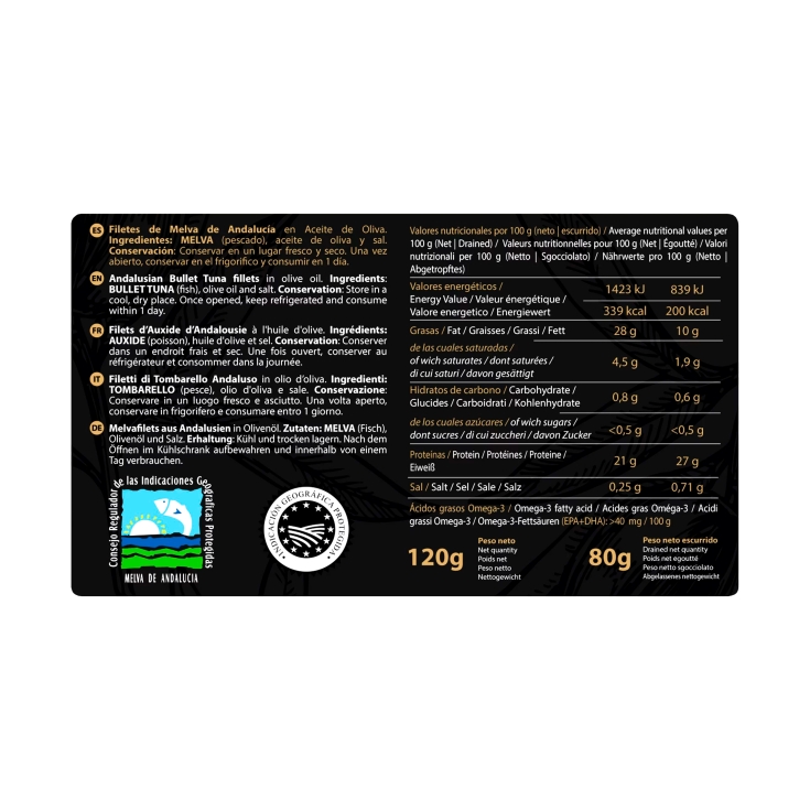 filetes de melva canutera aceite oliva, 80g
