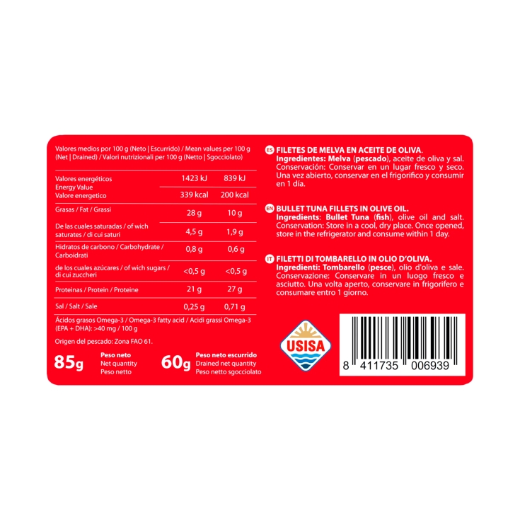 filete de melva canutera aceite de oliva, 60g