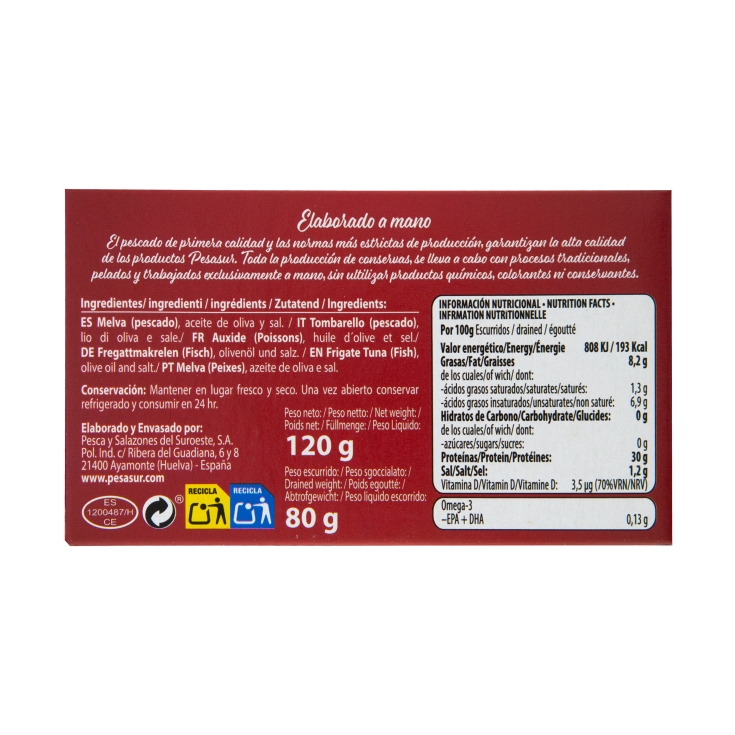 filete melva aceite de oliva, 120g