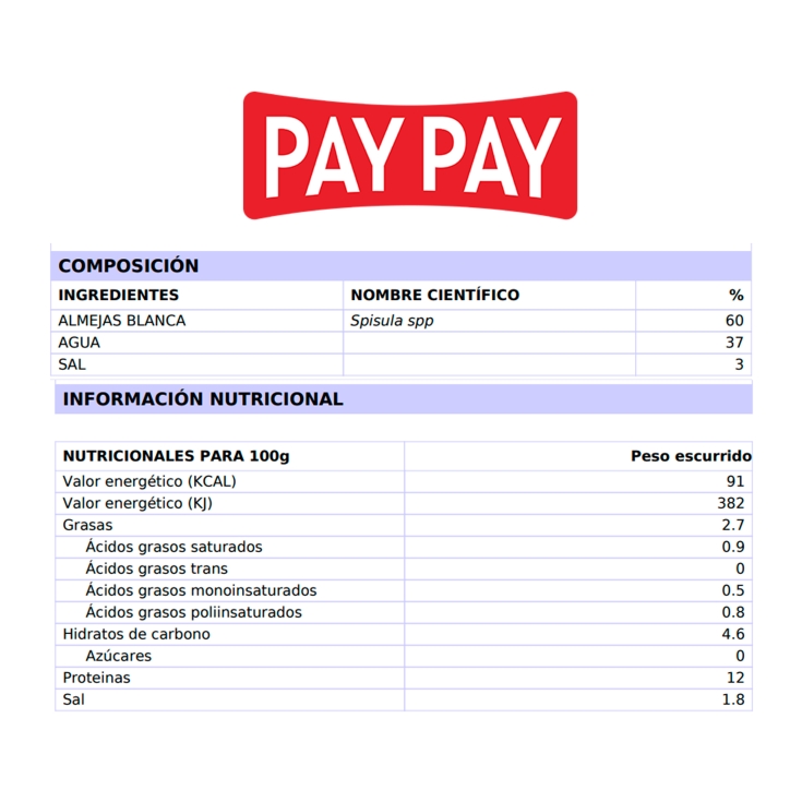 almejas blancas al natural, 63g