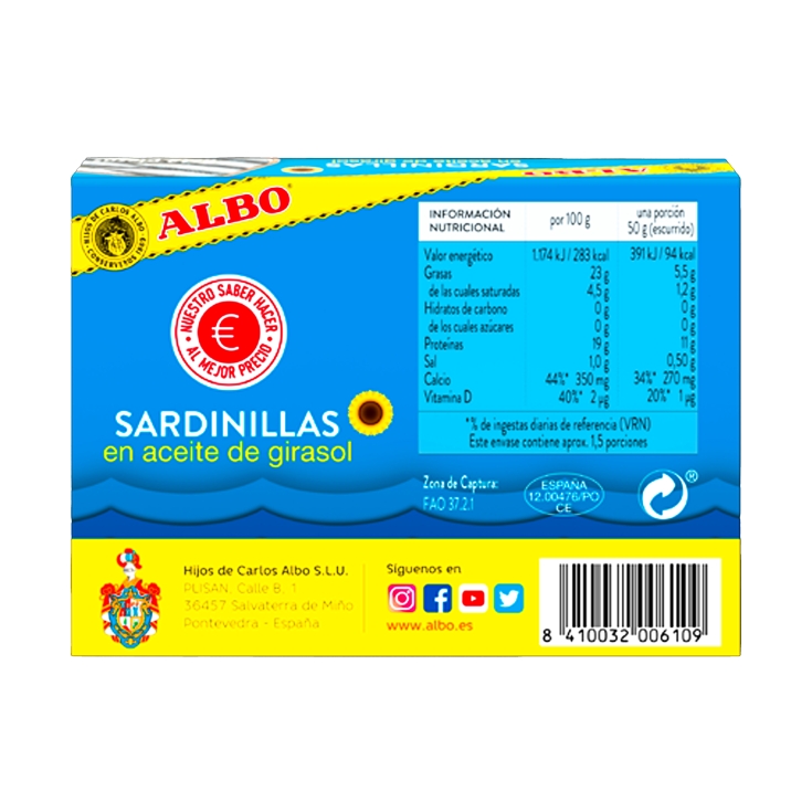 sardinillas aceite girasol 8/12 piezas, 82g