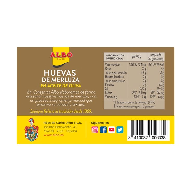 huevas de merluza en aceite de oliva, 75g