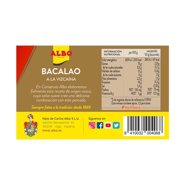 bacalao a la vizcaína, 70g