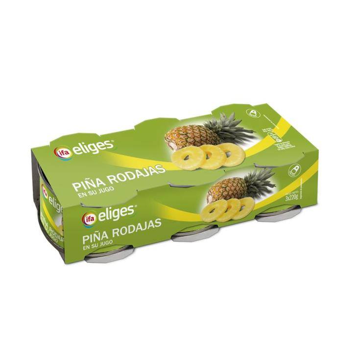 piña en su jugo lata 220g, pack-3