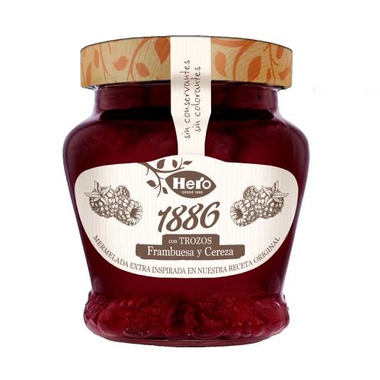 mermelada trozos frambuesas y cerezas , 320g