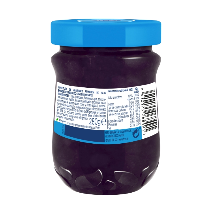 confitura arándanos y frambuesas 0% azú, 280g
