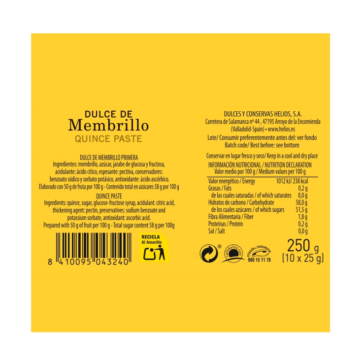 dulce de membrillo porción 25g, pack-10