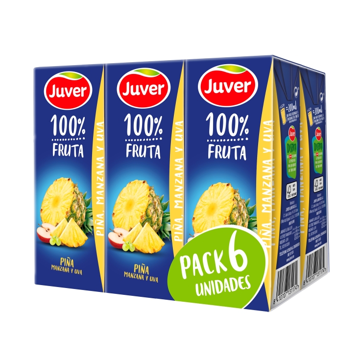 zumo 100% fruta piña/manz/uva 200ml, pk-6