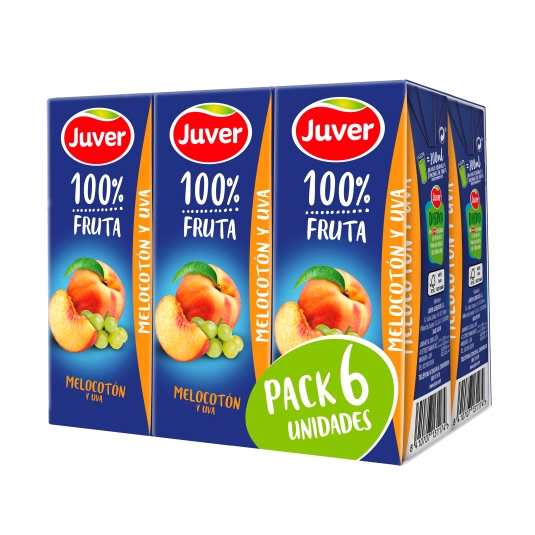 zumo 100% fruta melocotón/uva, pk-6