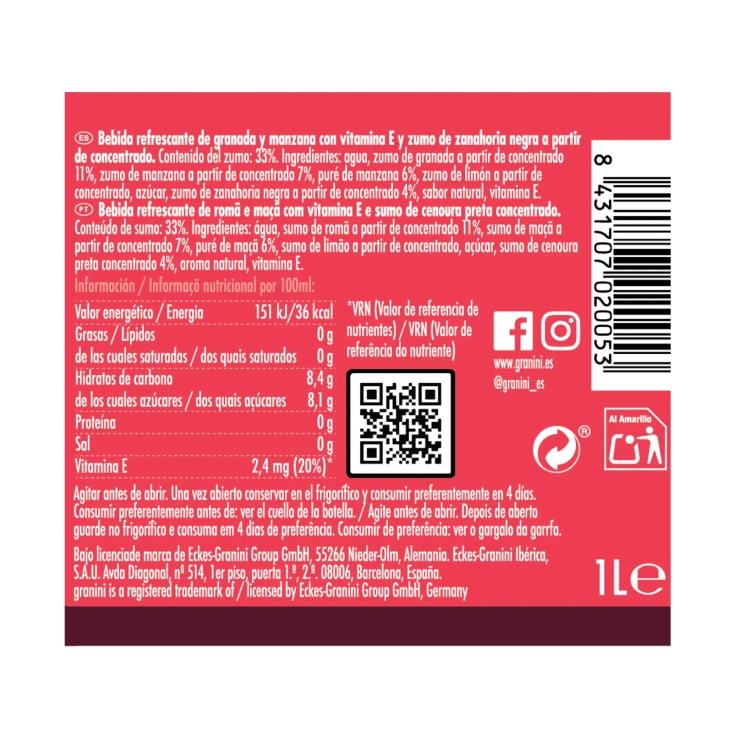 bebida granada/manzana, 1l