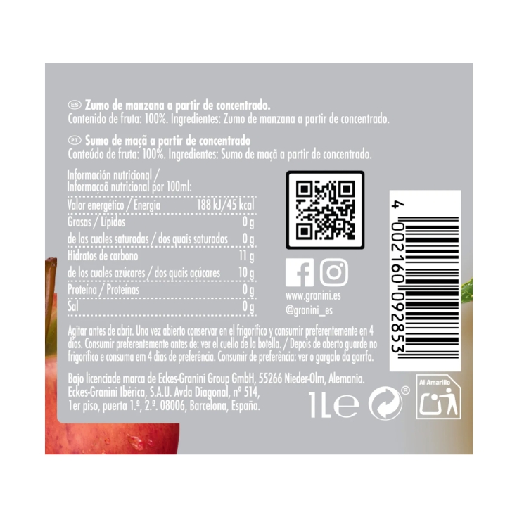 zumo 100% manzana, 1l