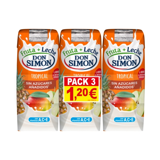fruta+leche tropical s/a 330ml, pk-3