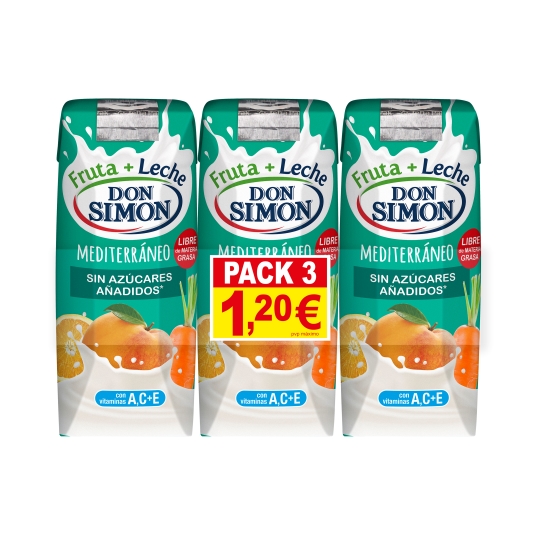 fruta+leche mediterráneo s/a 330ml, pk-3