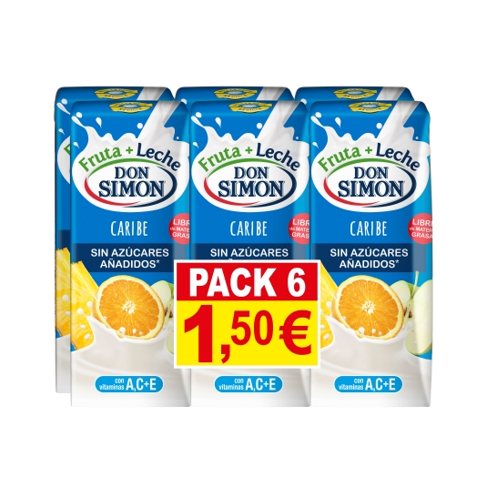 fruta + leche caribe sin azúcar 200ml, pk-6