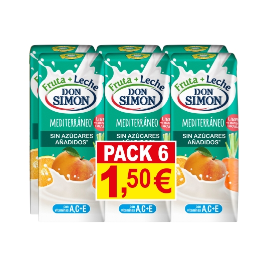 fruta + leche mediterráneo s/a 200ml, pk-6