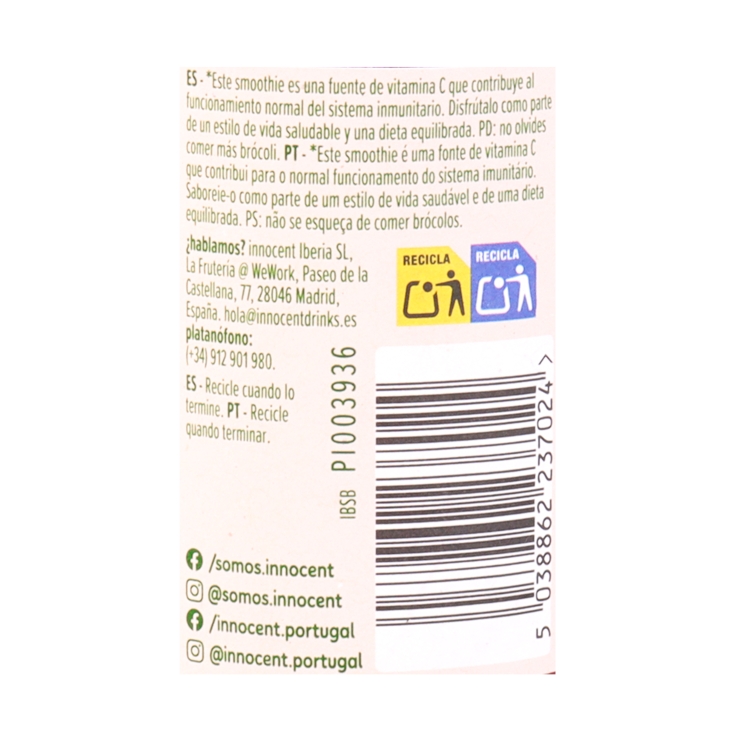 smoothie fresa platano, 250ml