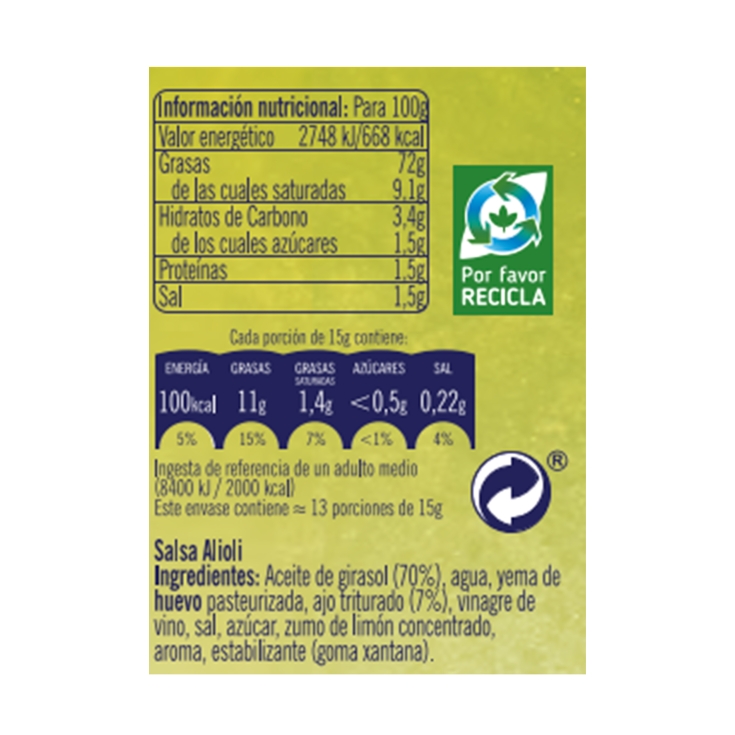 salsa alioli frasco, 225ml