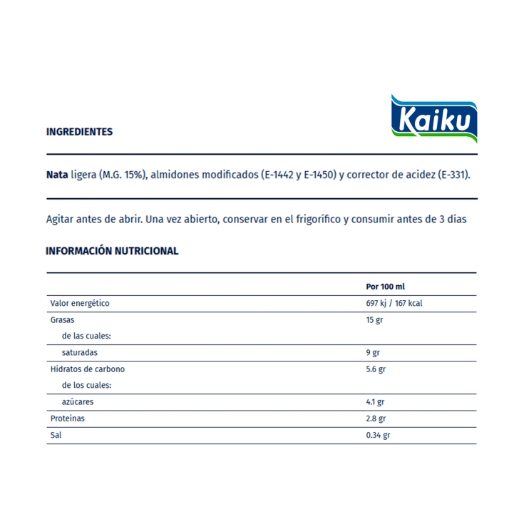 nata cocinar sin lactosa, 200ml