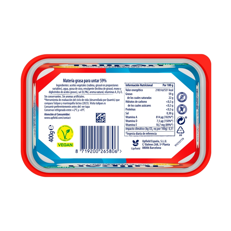 margarina sin sal, 400g