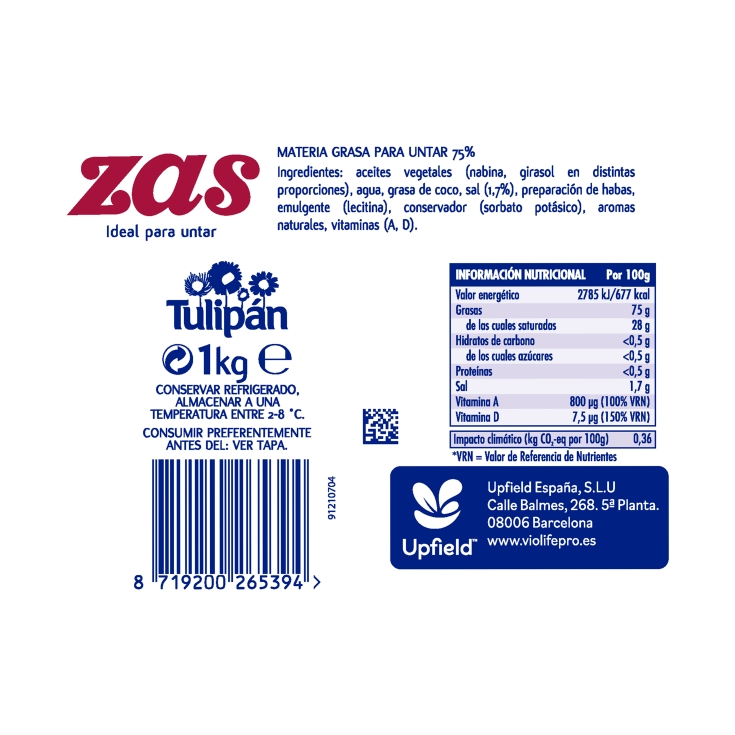 margarina con sal tarrina, 1kg