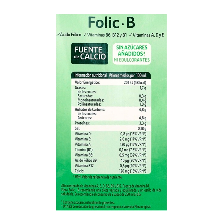 leche semidesnatada ligera folic b, 1l