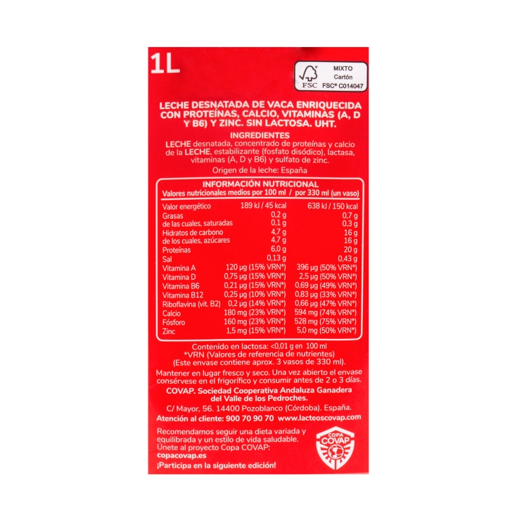 leche proteínas desnatadas, 1l
