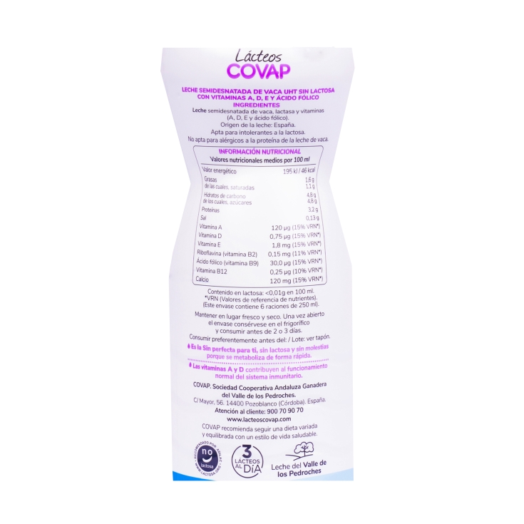 leche semidesnatada sin lactosa, 1.5l