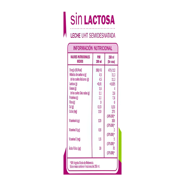 leche semidesnatada sin lactosa, 1l
