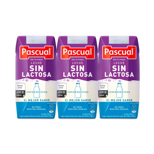 leche semi sin lactosa 200ml, pk-3