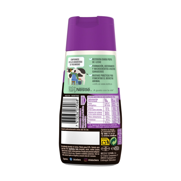 leche condensada desnatada sin lactosa, 450g