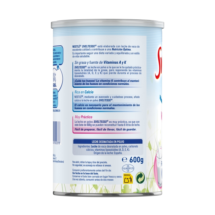 leche polvo desnatada calcio, 600g
