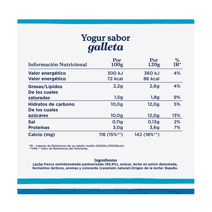 yogur sabor galleta 120g, pk-4