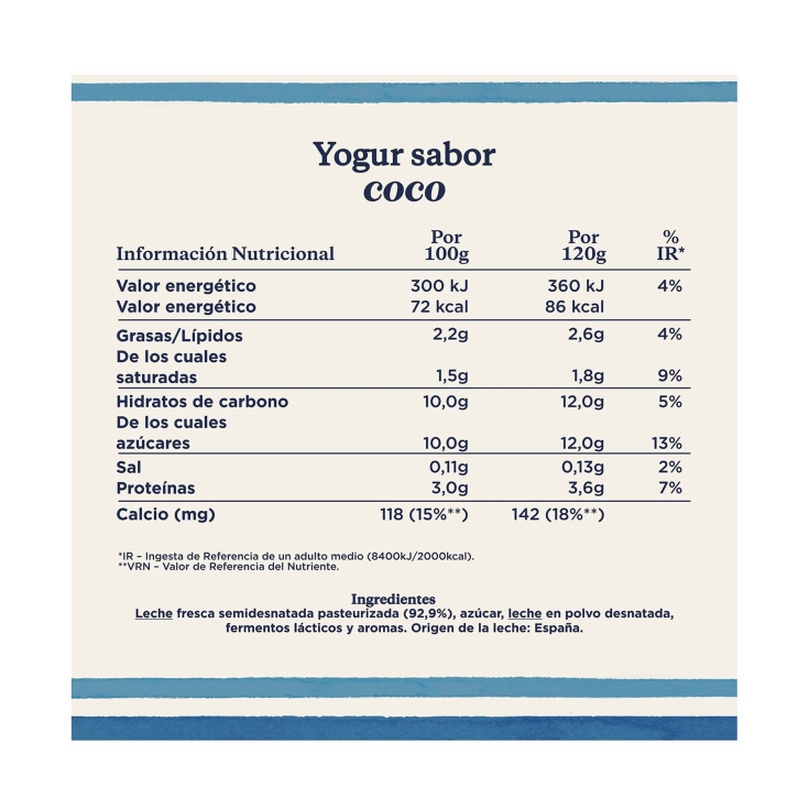 yogur sabor coco 120g, pk-4