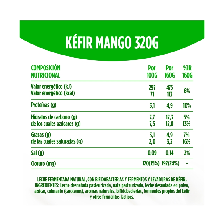 yogur liquido activia kéfir mango, 320g