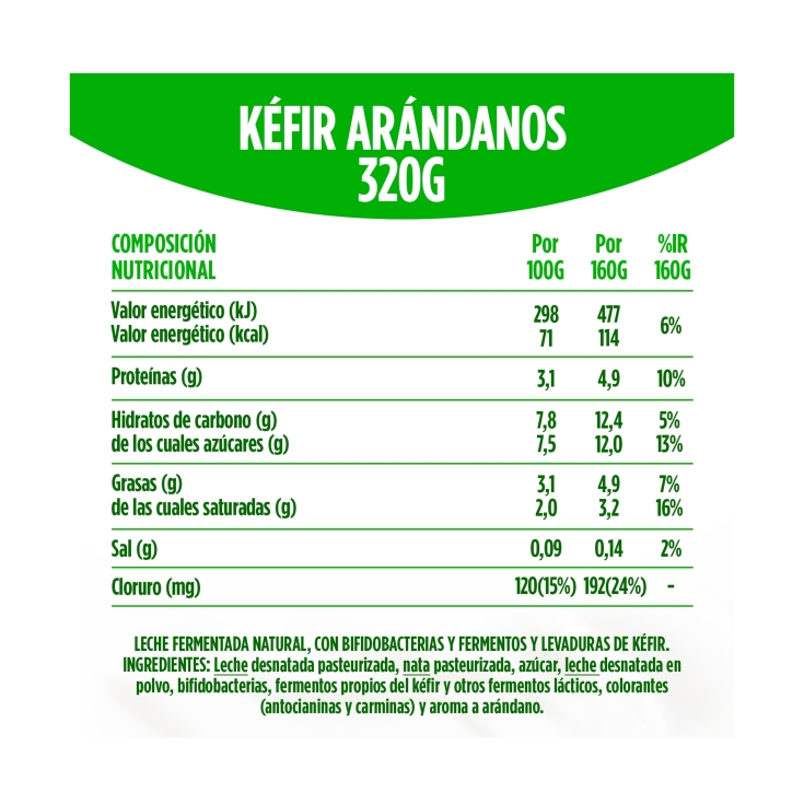 yogur líquido kéfir arandanos, 320g