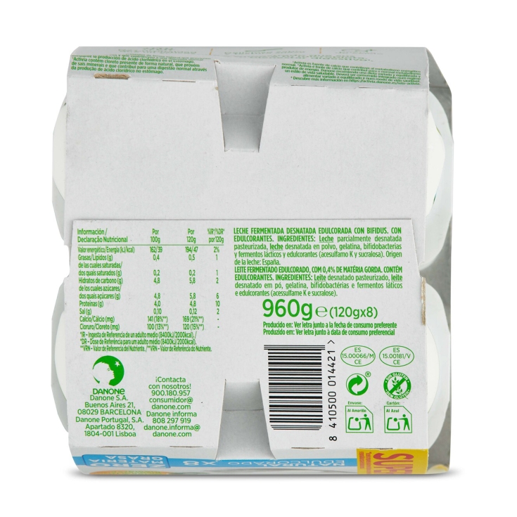 yogur natural edulcorado 0%, pk-8