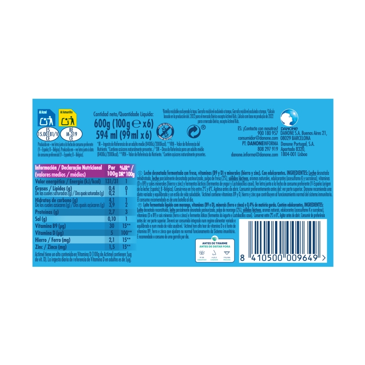 yogur líquido desnatado fresas 0%, pk-6
