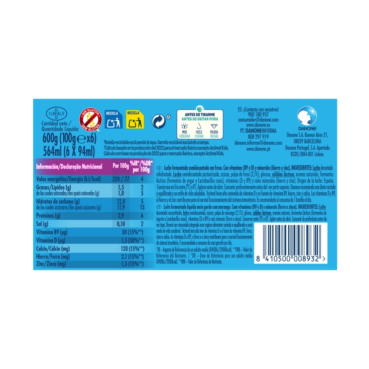 yogur líquido fresa, pk-6