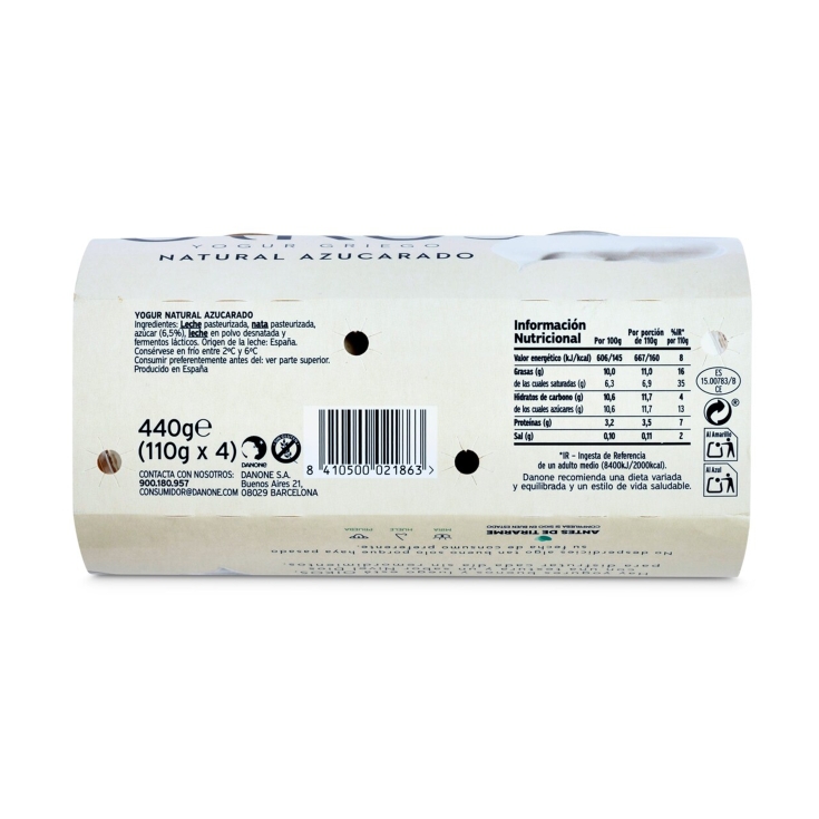 yogur griego natural azucarado, pk-4