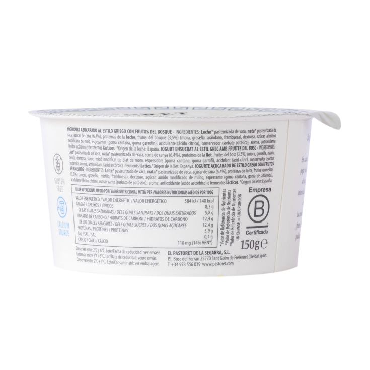 yogur griego frutos rojos, 150g