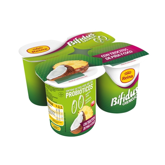 yogur bífidus 0% piña/coco 125g, pk-4