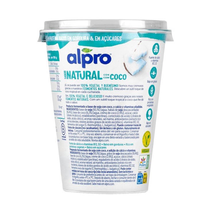 postre soja natural con coco, 500g