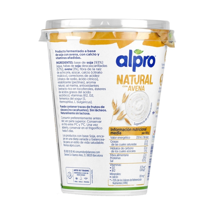 postre soja natural con avena, 500g