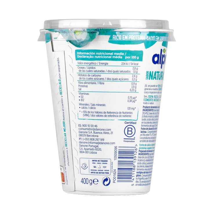 postre soja coco natural, 400g