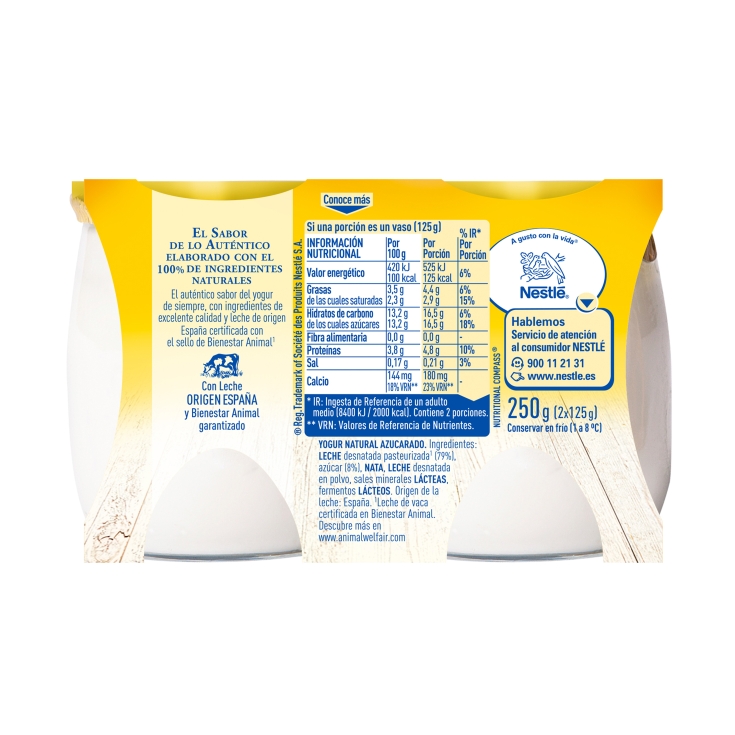 yogur natural azucarado 125g, pk-2