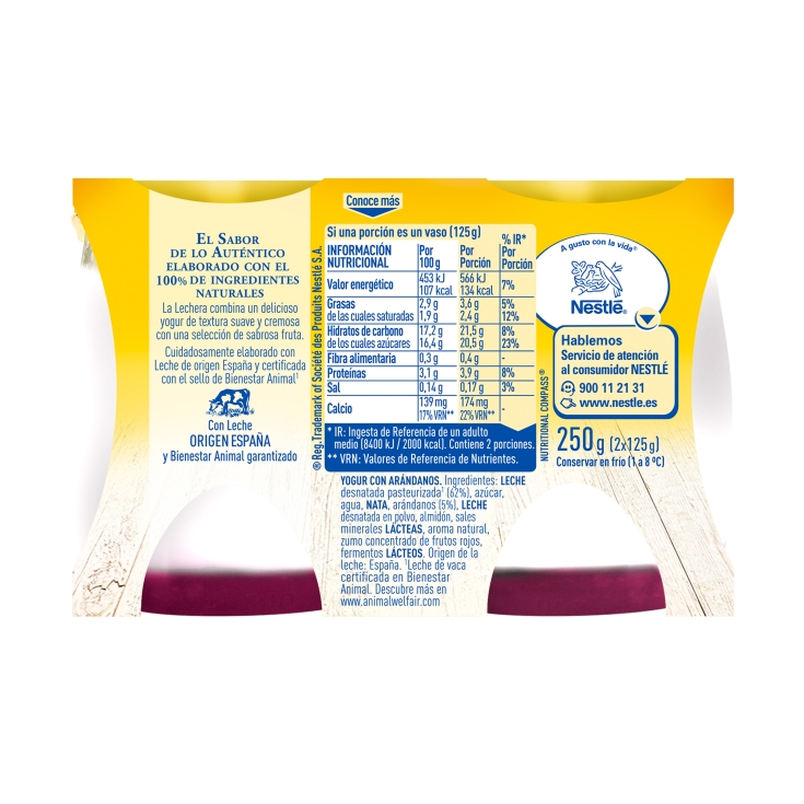 yogur con arándanos 125g, pk-2