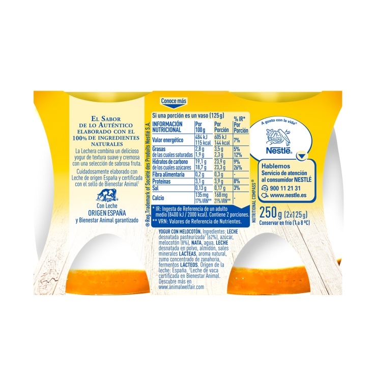 yogur con melocotón 125g, pk-2