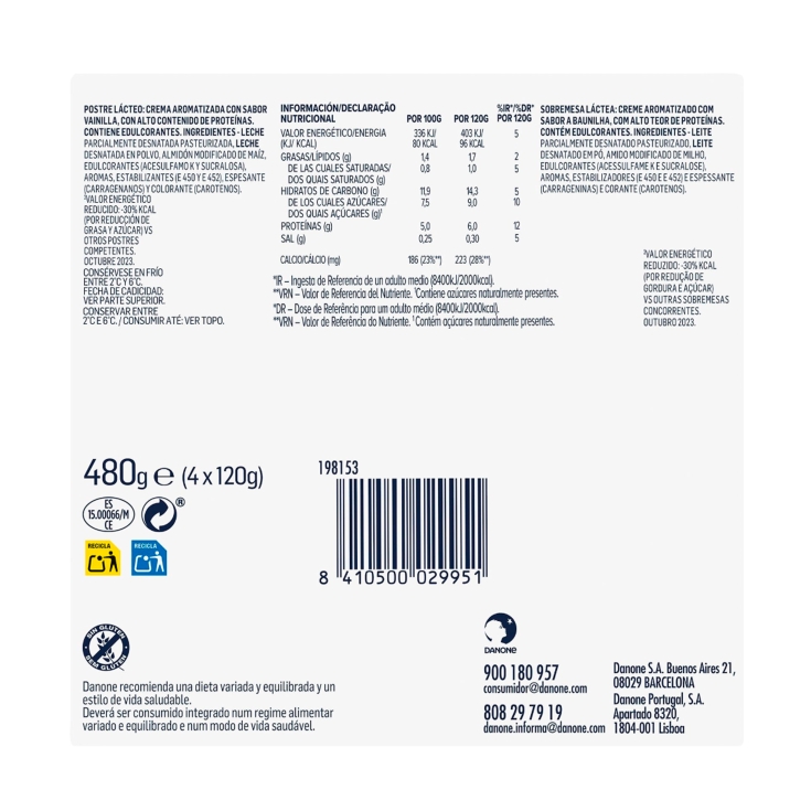 natillas proteína vainilla 120g, pk-4