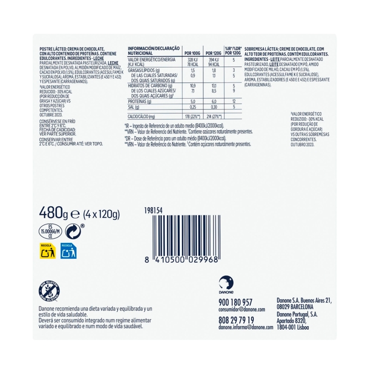 natillas proteína chocolate 120g, pk-4